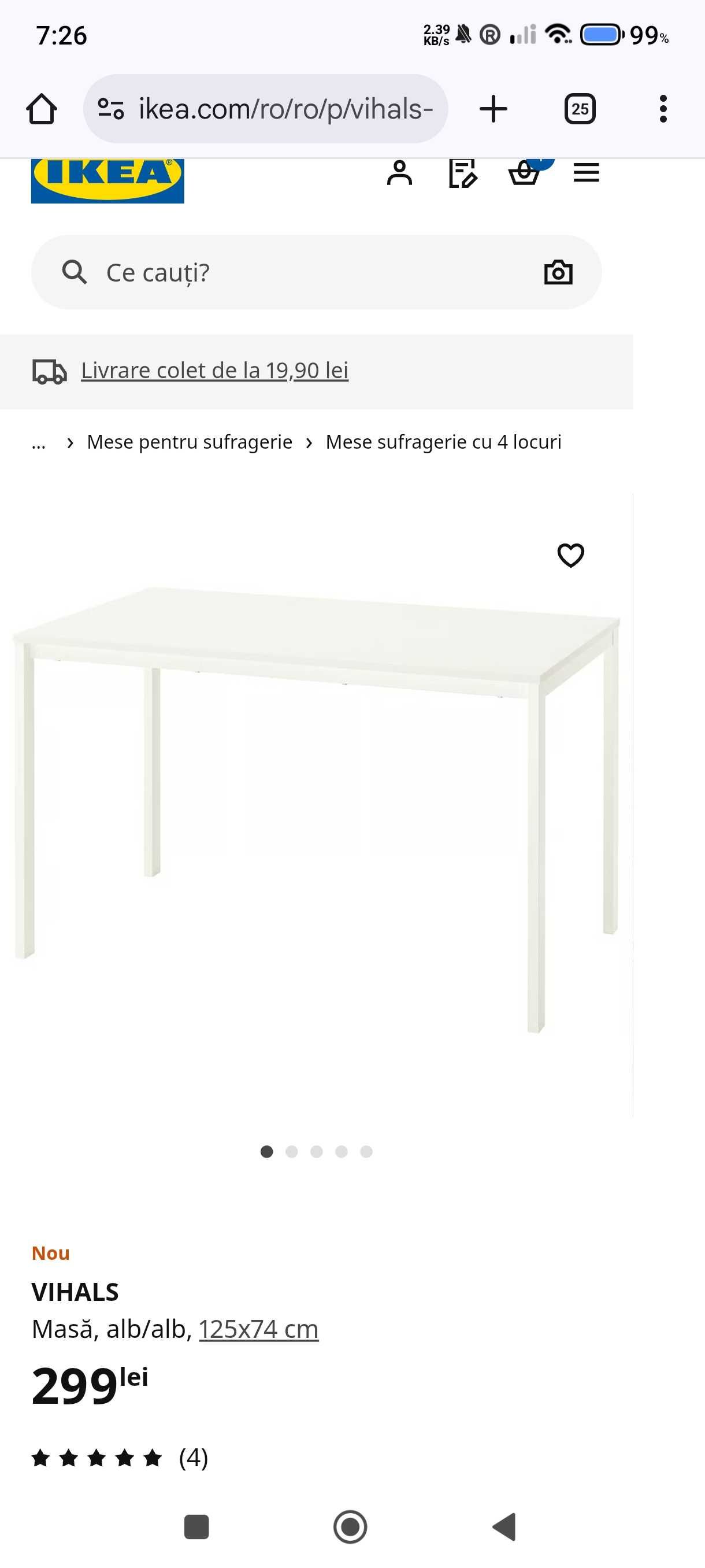 Ikea VIHALS
Masă, alb/alb, 125x74 cm nou din Militari resident