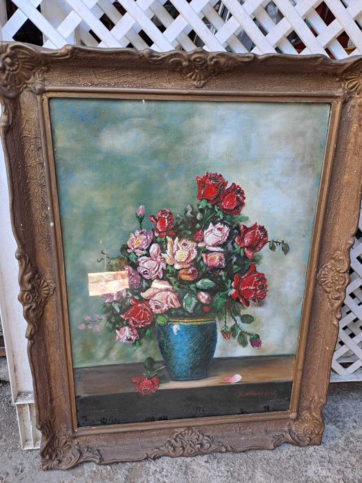 tablou vechi pictura pe panza 82/63 cm semnat D Niculescu
