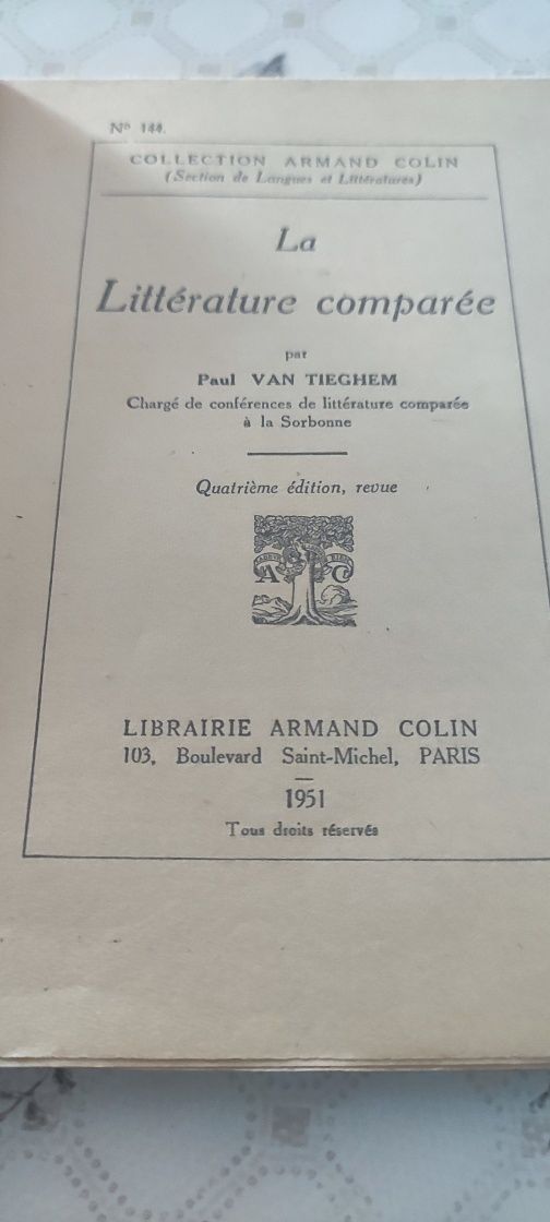 La Litterature comparee, P Van Tieghem, an 1951, stare buna
