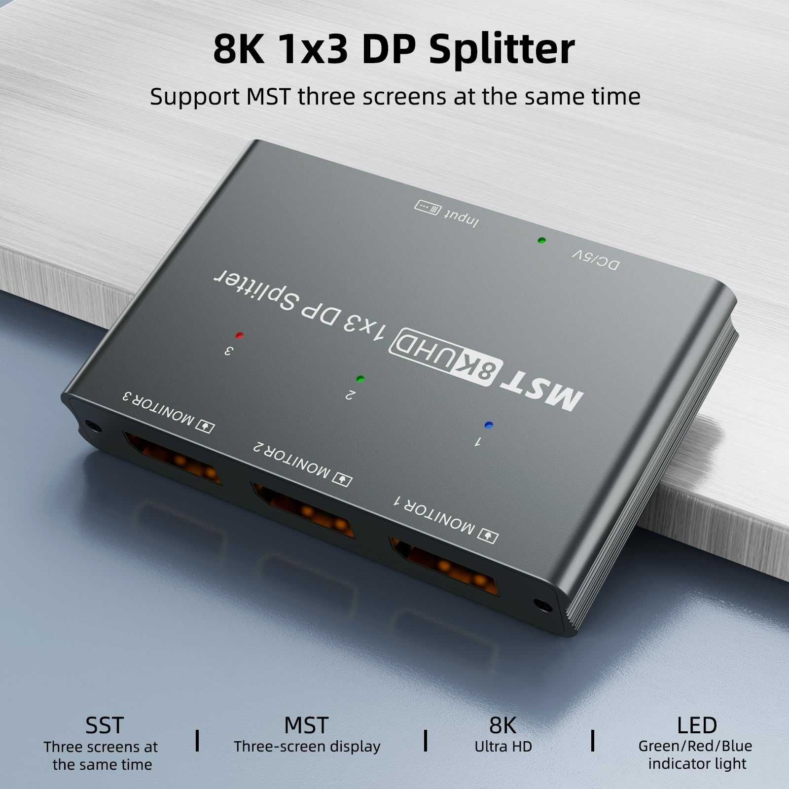 8K Дисплей порт сплитер към 3 DP порта в режими Mirror само за windows