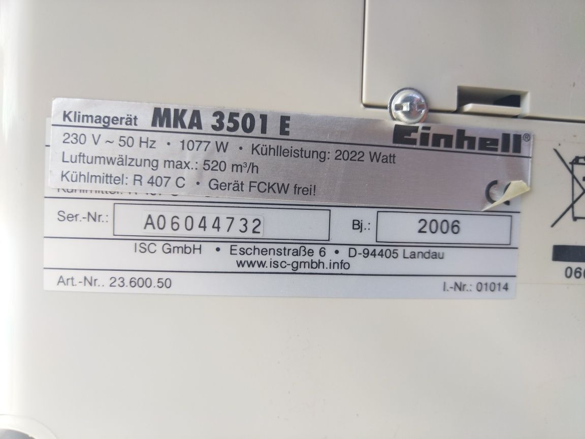 EINHELL мобилен климатик за ефективно охлаждане,обезвлажнител, аериран