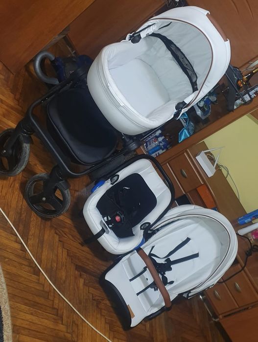 Carucior Krausman 3 în 1 Topaz Lux alb