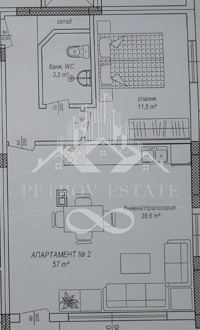 2-стаен в Пазарджик, област-гр.Велинград площ 57 цена 51300