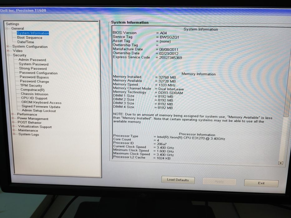 Dell Precision T1600 Xeon E3 1270,3.4GHz,16GB-DDR3,NVIDIA Quadro 600