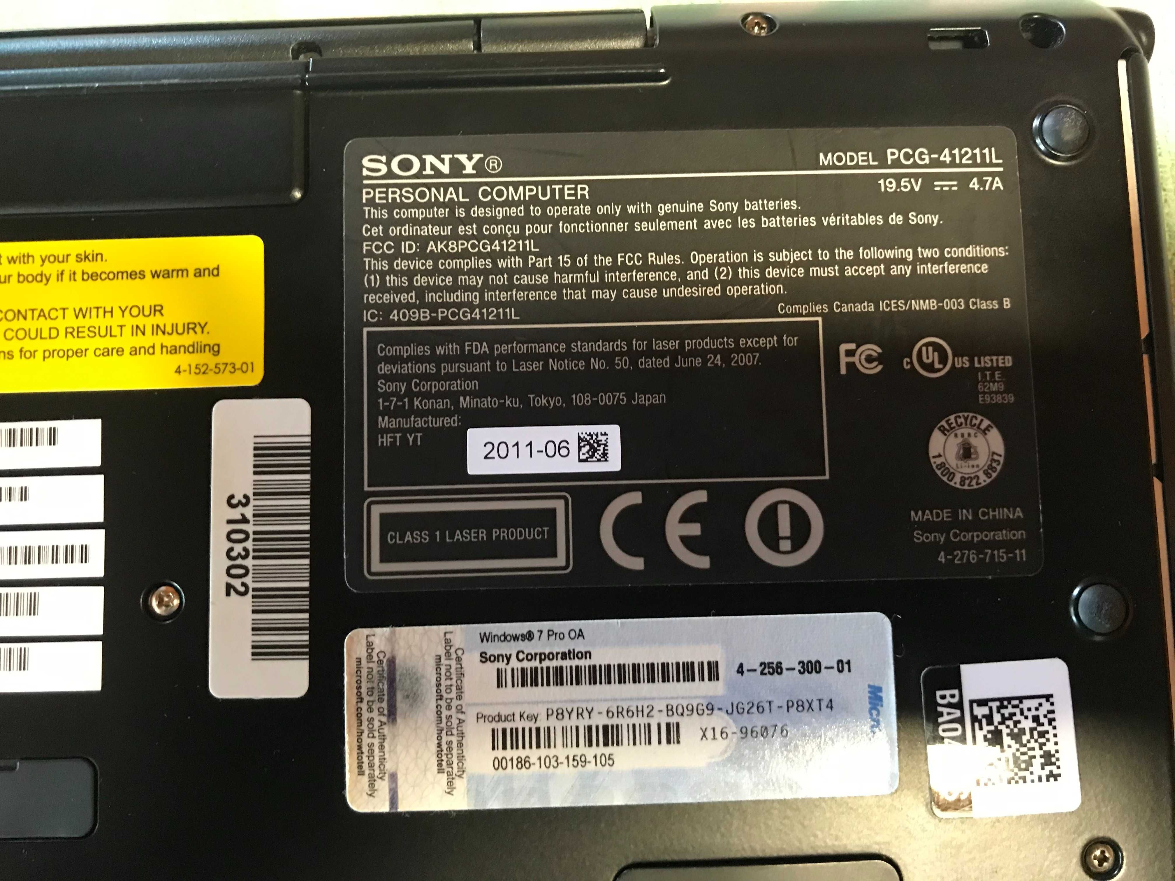 Sony Vaio PCG-41211L 13"Ultrabook, i7 2620M 2.70GHz,4GB Ram,SSD 512 GB