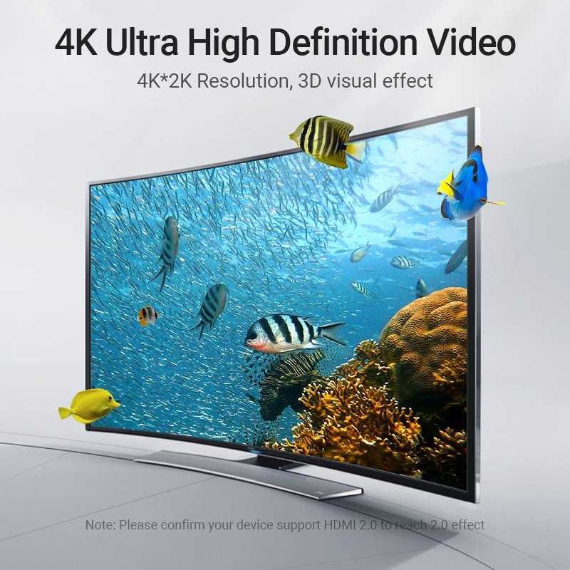 Кабел HDMI М Ъглов на 90° -M Ver:2.0 4K/60Hz Gold 2M Vention AARBH