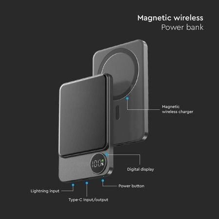 Външна батерия с безжично зареждане V-TAC 5000 mAh Wireless Charging