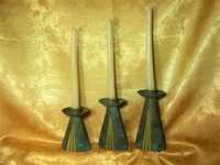 Set sfesnice lumanari bronz verdi-gris, stil gotic, vintage