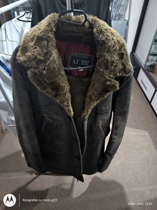 Geacă de piele naturală îmblănită cu blană naturală