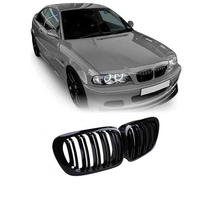 Grile duble pentru BMW Seria 3 E46 Coupe/Cabrio 1999-2003 Negru Lucios