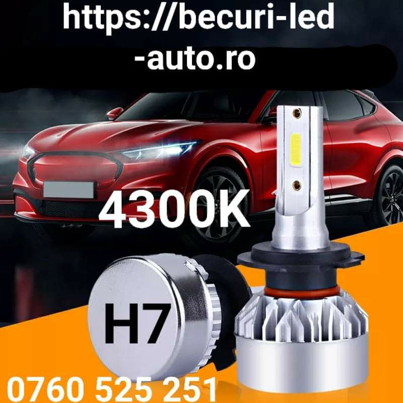 Set Două Becuri Led H7 (4300k/100W/20000Lm) Nuanța Omologata R.A.R. !