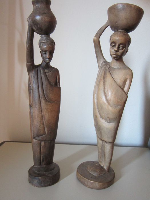 cadou rar Mama Tata si copiii sculptura lemn,arta africana vintage