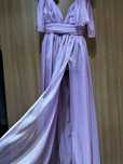 Rochie de evenimente superba, din voal lila, cu pantalon scurt