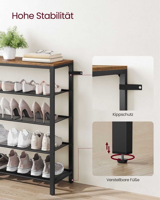 Pantofar hol metalic cu 5 rafturi, Vasagle LBS016B01