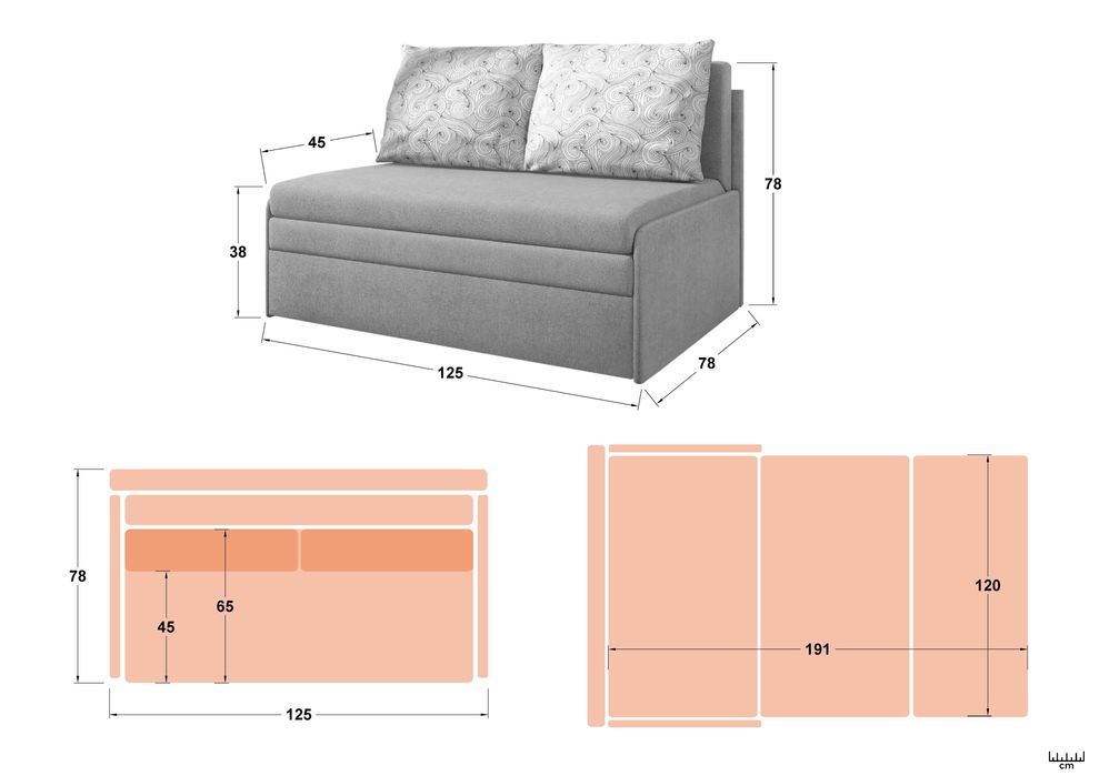 Разтегателно канапе , розово/двуместно Мауи модел
