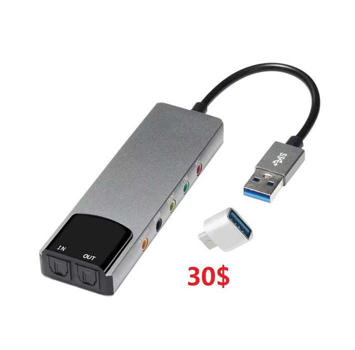 Аудио конвертер SPDIF + RCA (6x1) в USB-С и USB 3.0