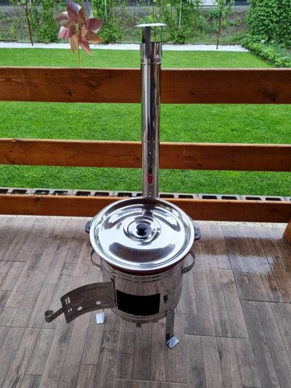 Ceaun fontă emailată 16L +sobă cu burlane inox  + capac inox OFER