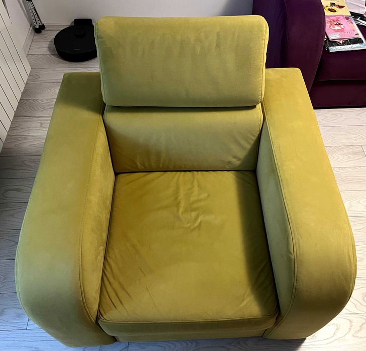 2 bucăți Fotolii Kera, galbene spre lime, cu tetiere rabatabile