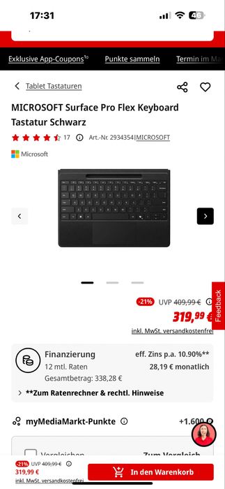 Клавиатура на microsoft surface 12”