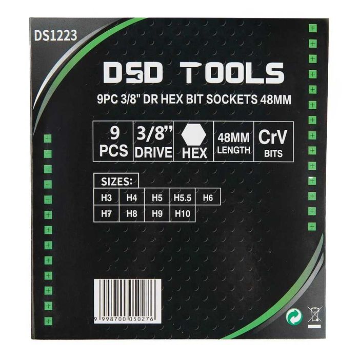 DSD TOOLS 9PC 3/8"dr biti hexagonali DS1223