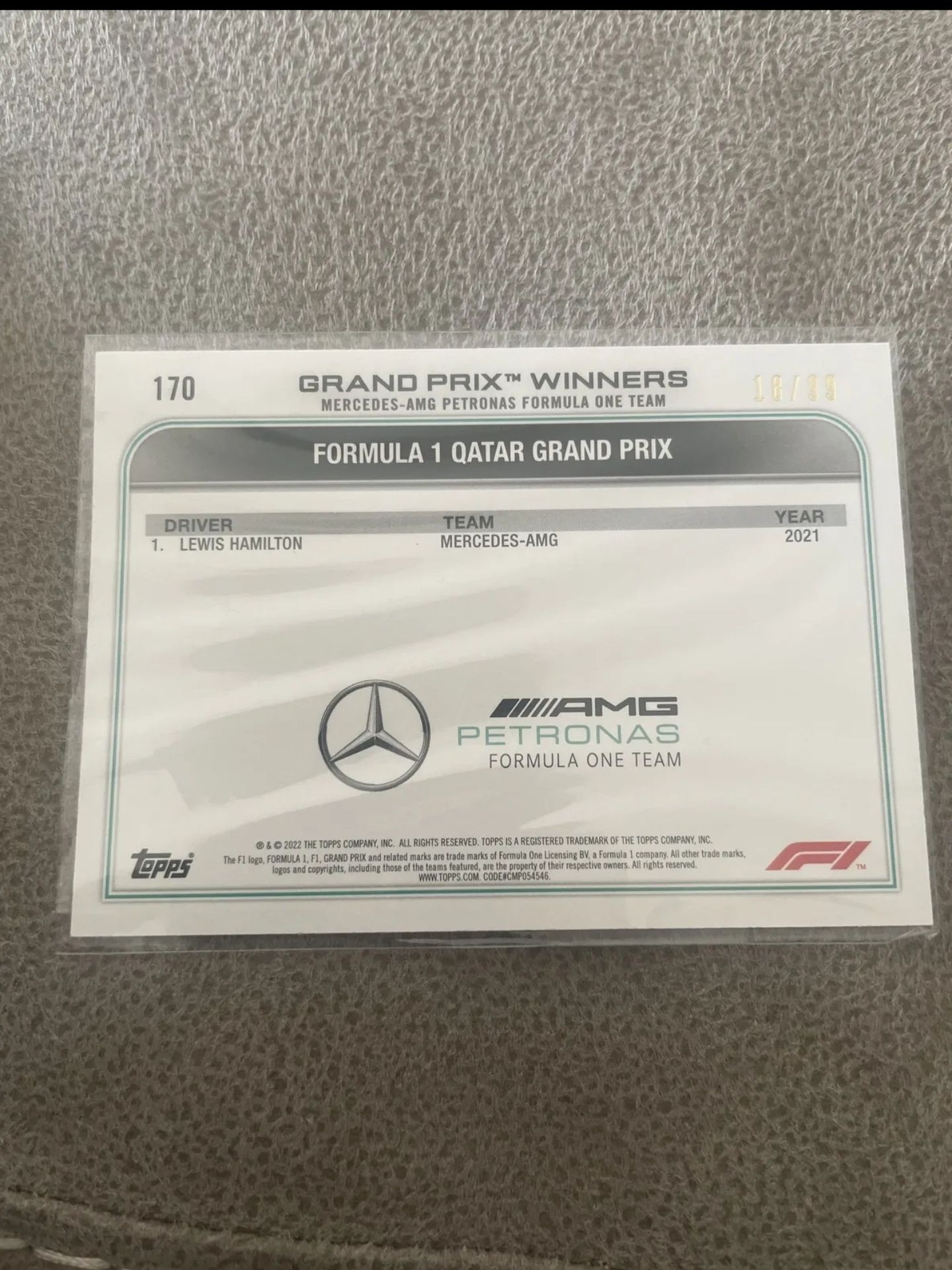 Topps Formula 1 - Lewis Hamilton Qatar 2021 GP Winner - 18/99