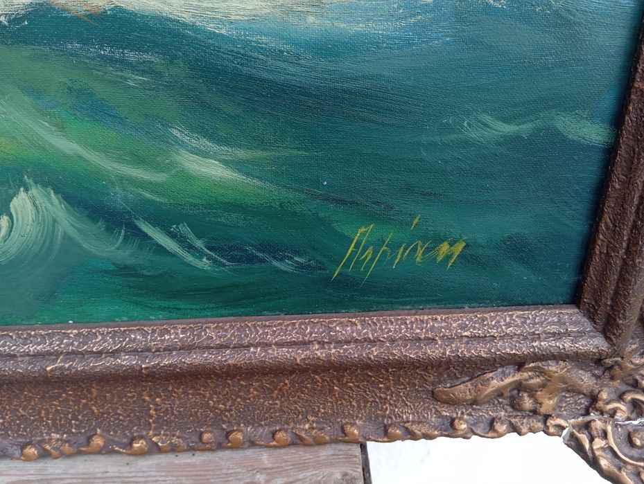 Масленa картина ,морска битка между галери