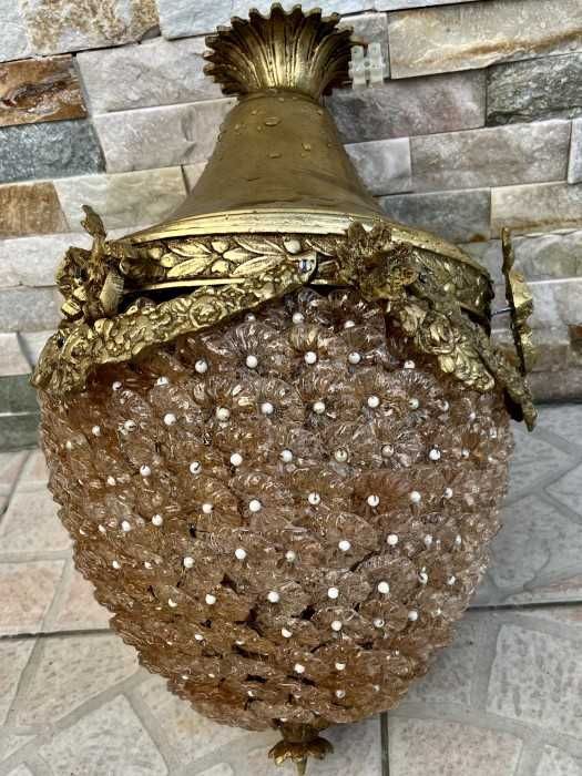 Superba lustra originala-ghirlande bronz-rafinate flori Murano-Italia