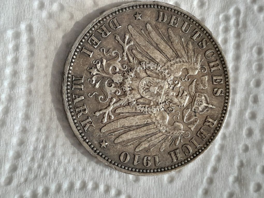 3 марки 1910Г. Е. Исключителна рядка сребърна монета