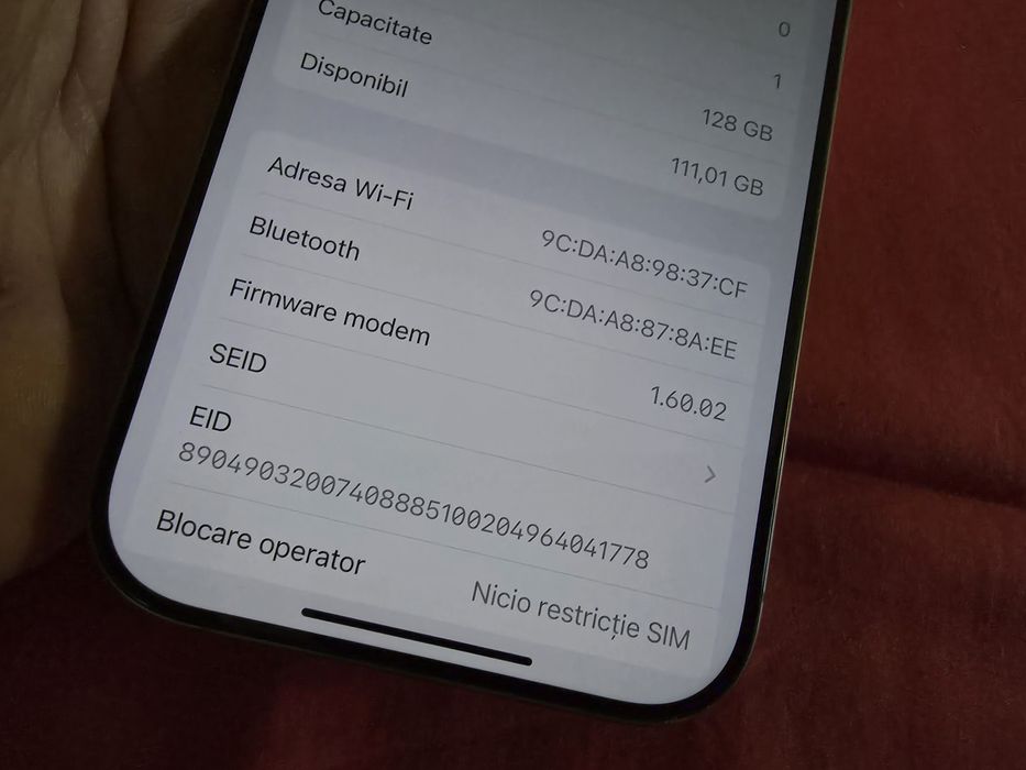 -Iphone 16Pro, E-Sim, ca Nou, 128Gb, 8Ram, bat: 96%, Desert Titanium,