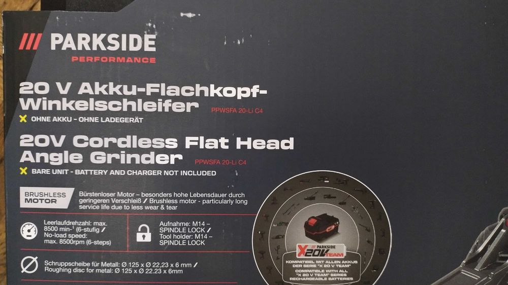 Polizor unghiular/flex parkside performance cap plat PPWSFA20LIC4/20 V