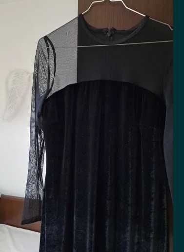 Rochie neagra catifea cu jupa L 132 cm