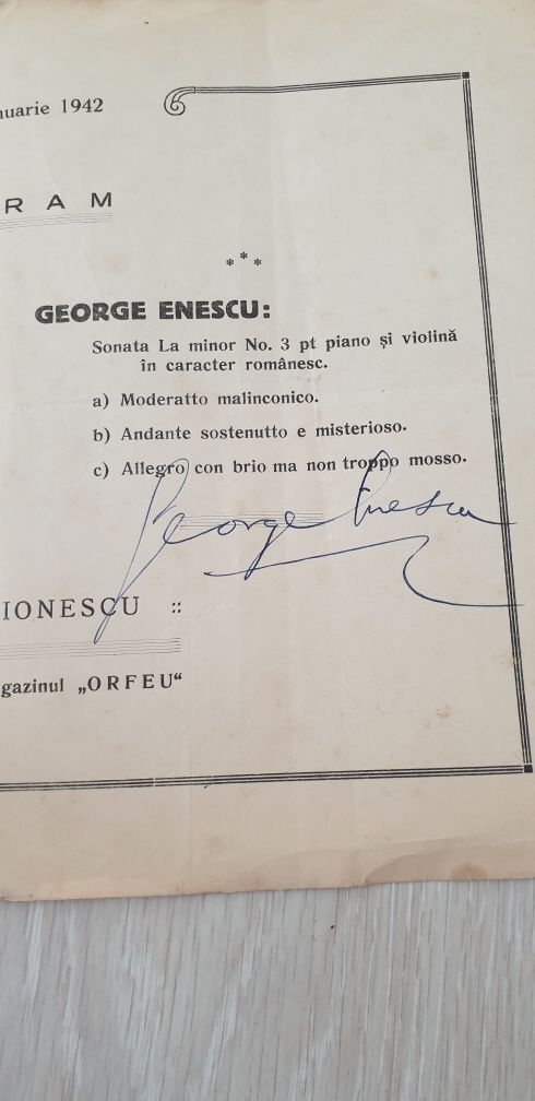 Autograf George Enescu