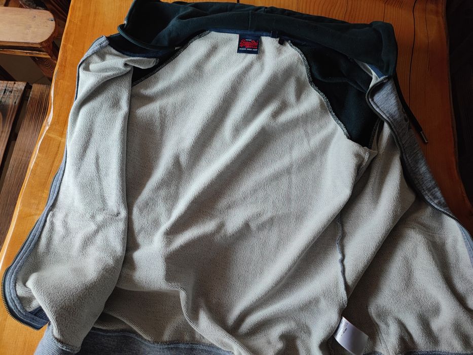 Оригиналени суитчъри якта худи Супердрай Superdry качулка цип Хл/Л