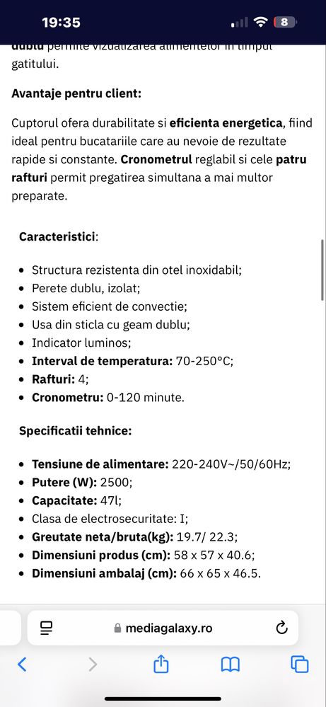 Cuptor cu conventie Vortex
