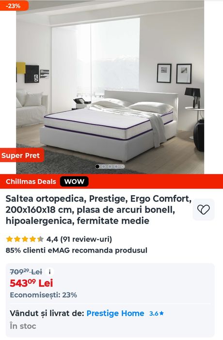 Saltea pat cu arcuri 160x200x18 Este Nouă, nefolosită