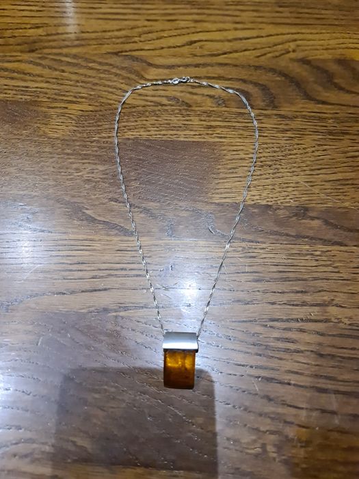 Lant argint vintage 925 Italy, pandantiv chihlimbar natural superb