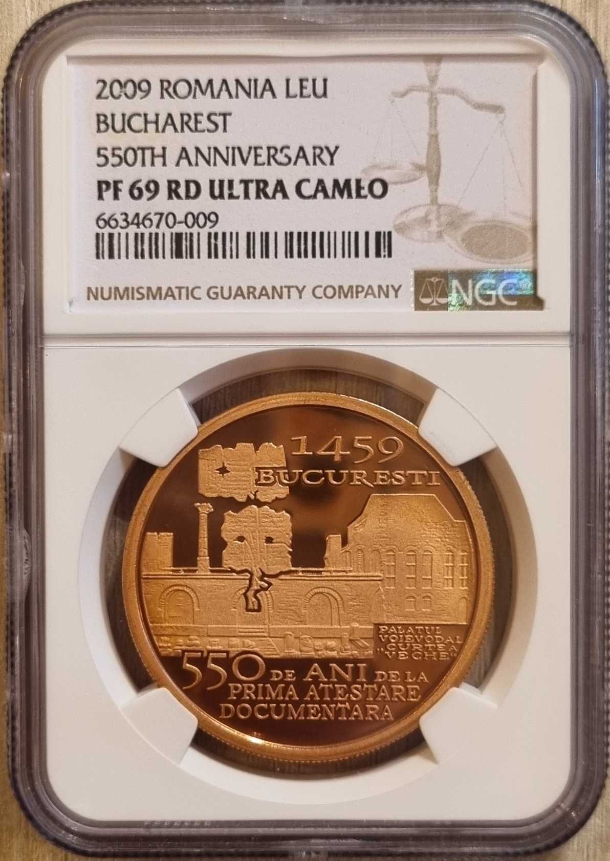 Moneda BNR 1 leu tombac Vlad Tepes gradata NGC PF 69 UC