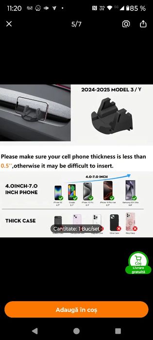 Suport telefon silicon Tesla 3 2024-2025, Y 2025-2026