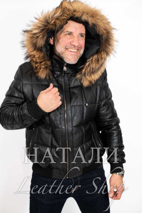 Мъжки кожен зимен бомбър Нико