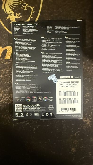 Оперативная память T-Force Delta RGB DDR5 32GB (2×16GB) 6000 MHz CL38