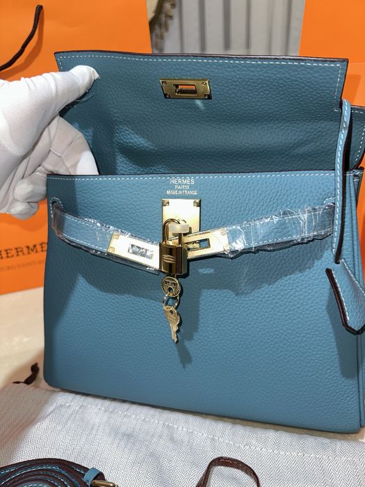 Geanta Hermes Kelly 28cm Turcoaz/accesorii gold