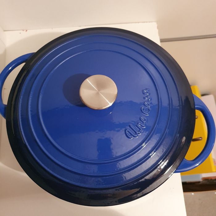 Oala cu capac din fonta emailata albastra, Uno Casa, 5.7l, 28 cm