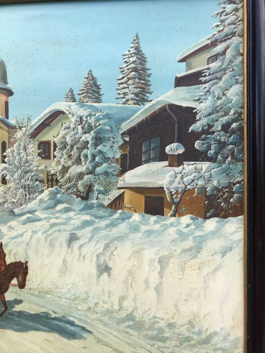 Tablou vechi peisaj iarna - pictura ulei