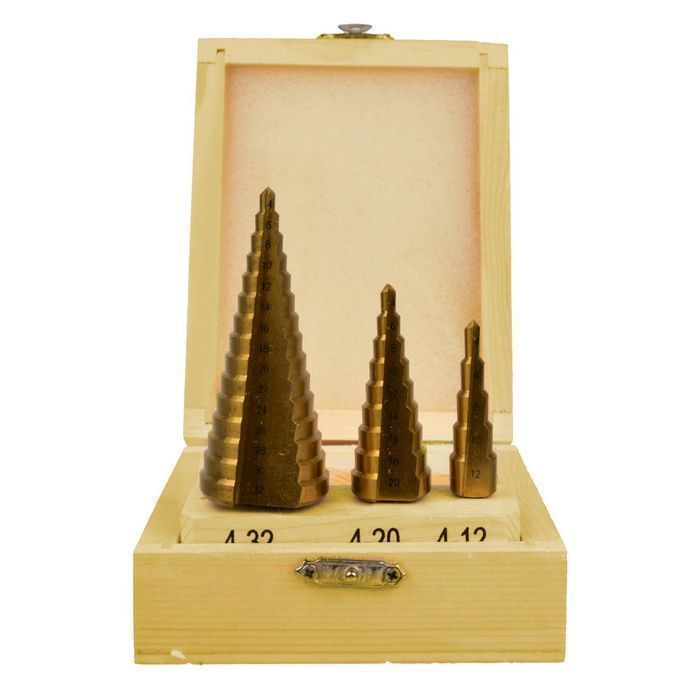 Set 3 freze forat burghie in trepte 4-12 mm 4-20 mm 4-32 mm