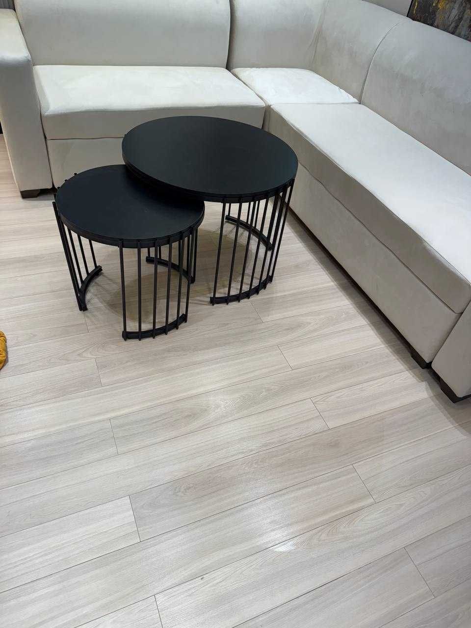 Стол журнальный круглый в гостиную комплект из 2шт чёрный столик loft