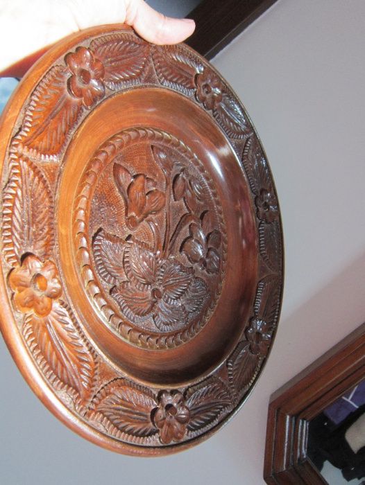 cadou rar Farfurie sculptata lemn esenta tare vintage,mare,Germania