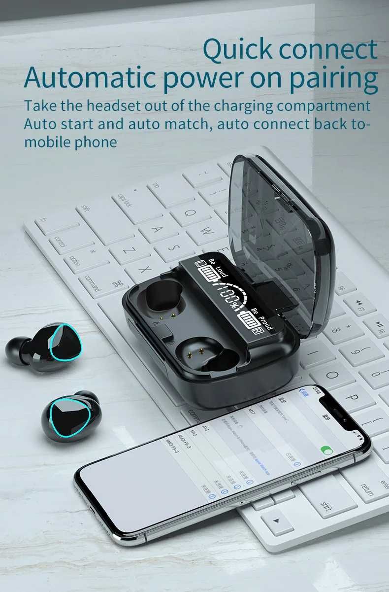 Безжични слушалки M10, TWS, Bluetooth 5.1, 2000mAh батерия