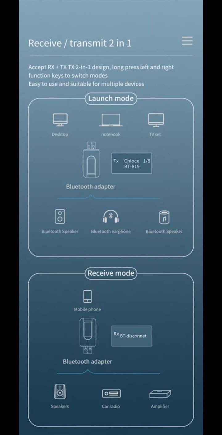 Bluetooth Блютуз 2в1 передатчик., приёмник.