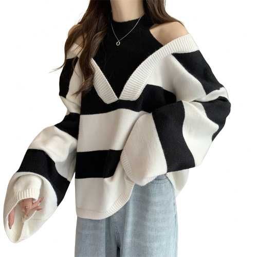 Hanorac oversize cu maneci lungi si croiala lejera, alb-negru