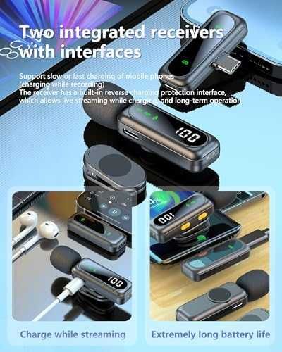 Нов Безжичен лапел микрофон за iPhone Android PC – 2 броя, шумофилтър